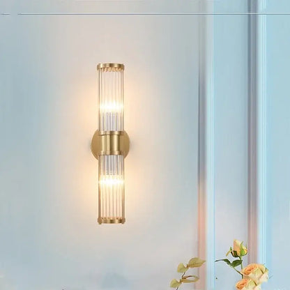 Modern crystal led gold wall sconce bedroom glass rod light