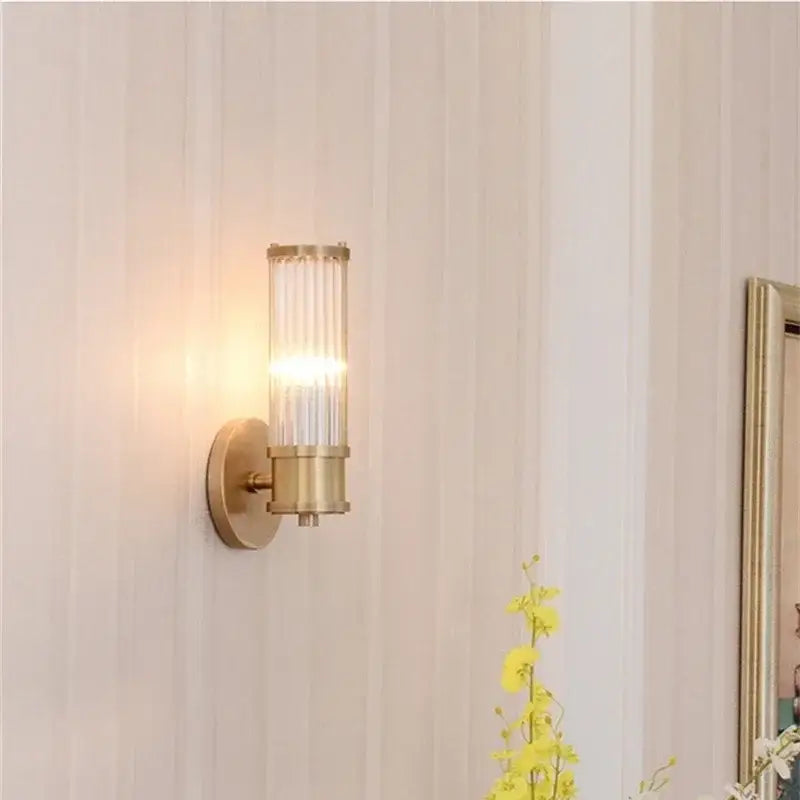 Modern crystal led gold wall sconce bedroom glass rod light
