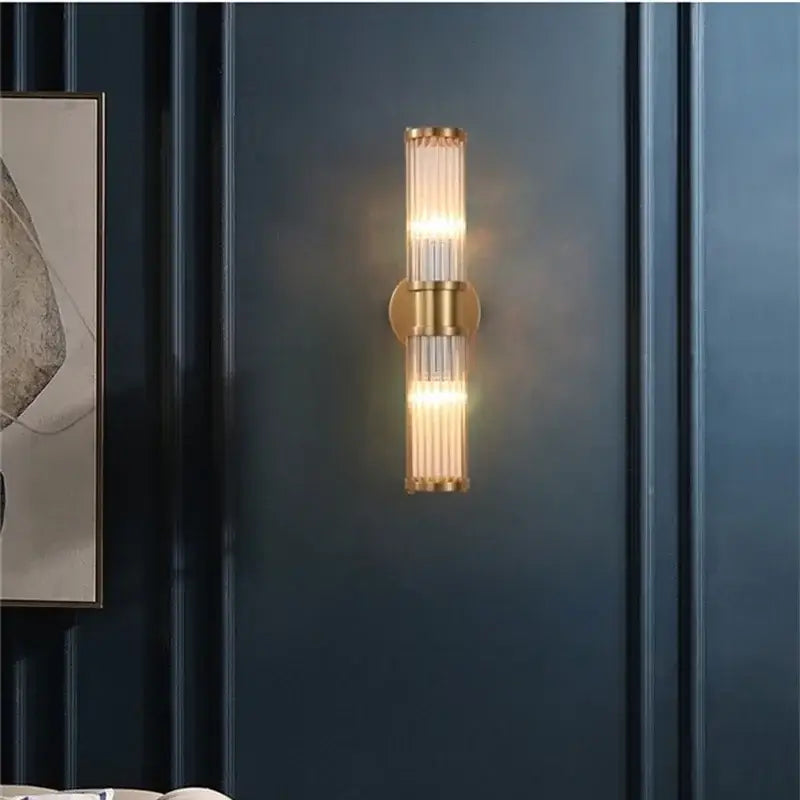Modern crystal led gold wall sconce bedroom glass rod light