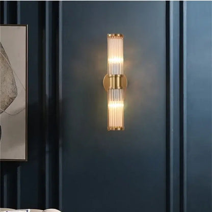 Modern crystal led gold wall sconce bedroom glass rod light