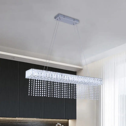 DecorBites™ Modern Crystal LED Kitchen Island Pendant Light with Chain Fringe - Oversized Rectangle Design