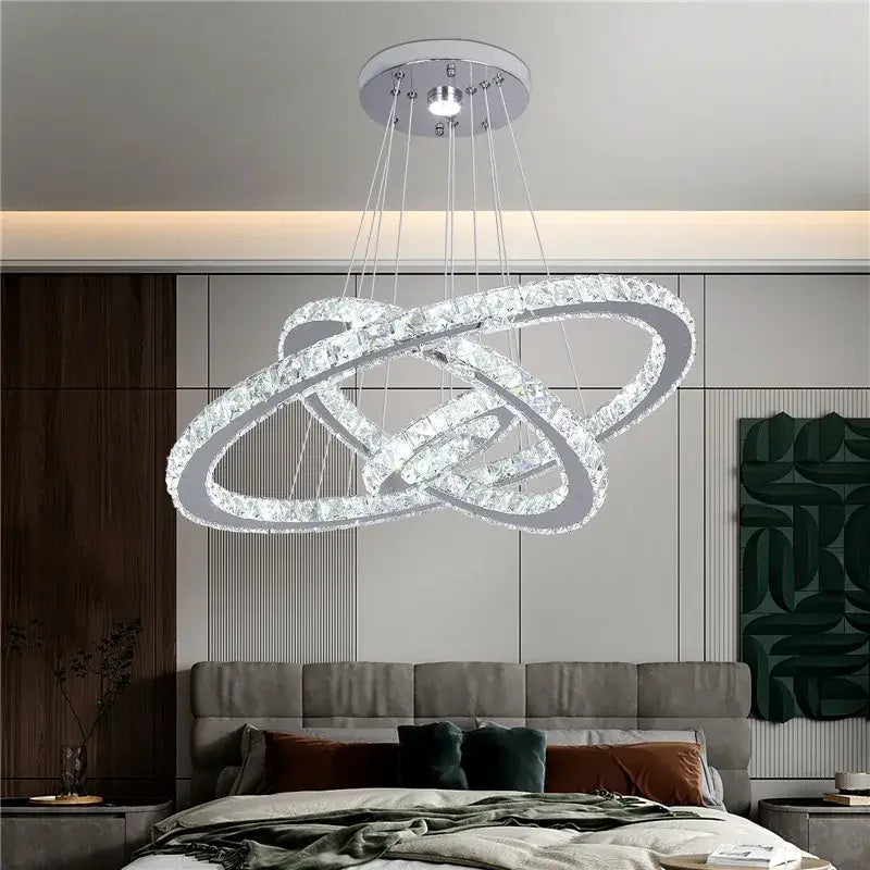 Modern crystal led pendant double ring chandelier dining room