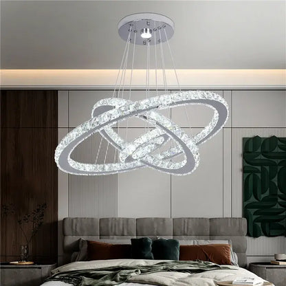 Modern crystal led pendant double ring chandelier dining room