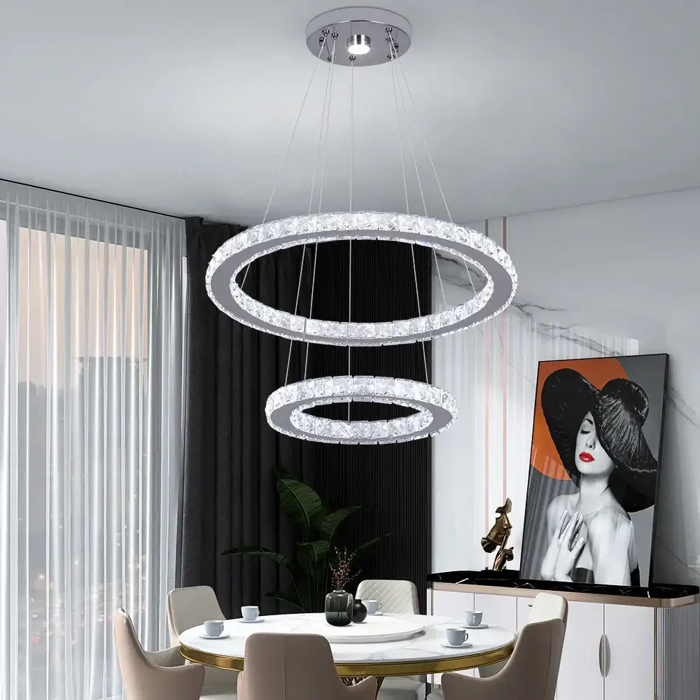 Modern crystal led pendant double ring chandelier dining room