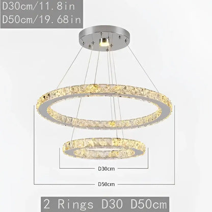 Modern crystal led pendant double ring chandelier dining room