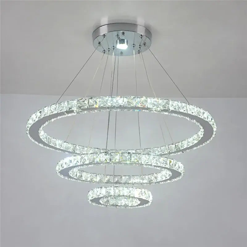 Modern crystal led pendant double ring chandelier dining room
