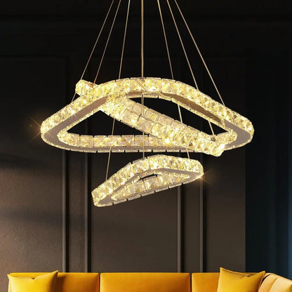 Modern crystal led pendant double ring chandelier dining room
