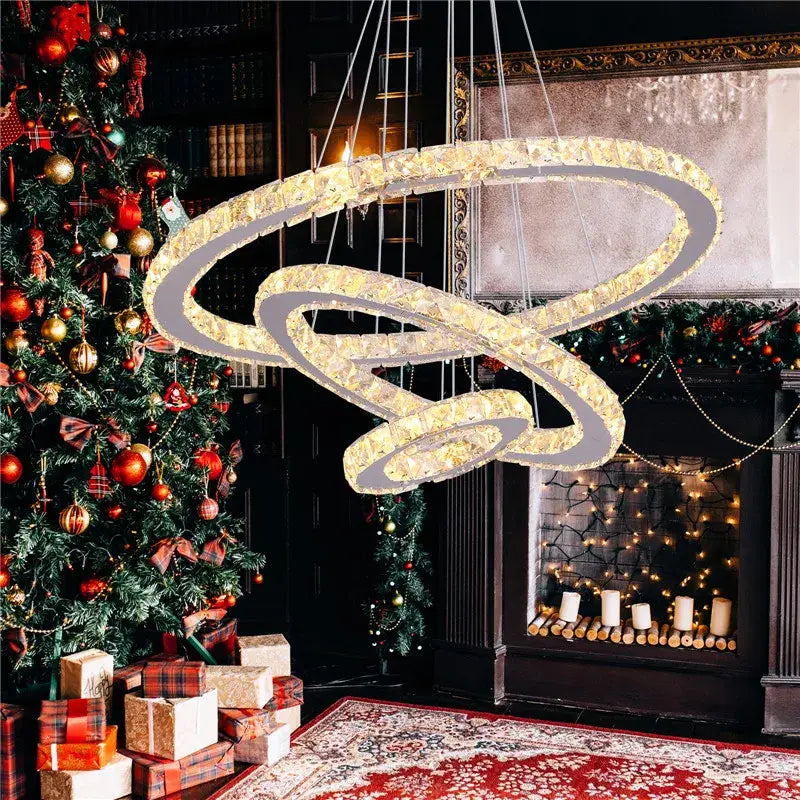 Modern crystal led pendant double ring chandelier dining room