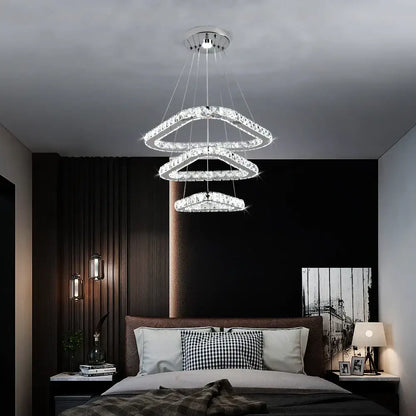 Modern crystal led pendant double ring chandelier dining room