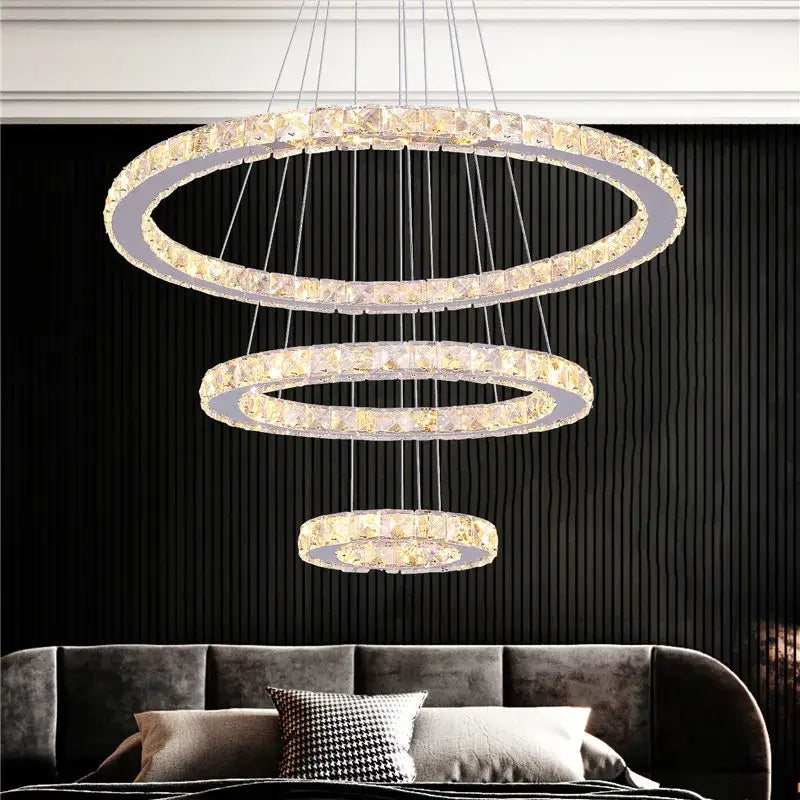 Modern crystal led pendant double ring chandelier dining room