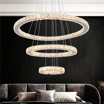 Modern crystal led pendant double ring chandelier dining room