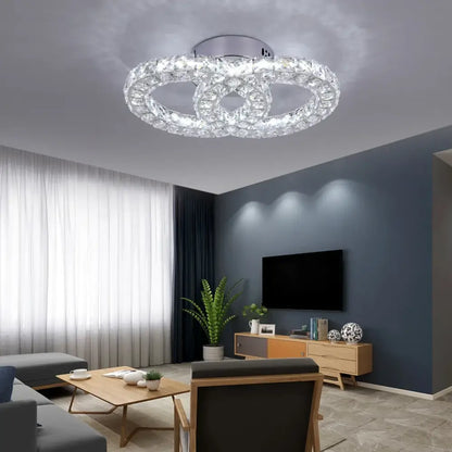 Modern crystal led square chandelier living room chrome light