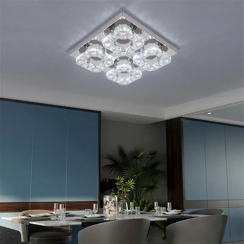 Modern crystal led square chandelier living room chrome light