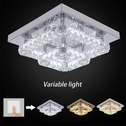 Modern crystal led square chandelier living room chrome light