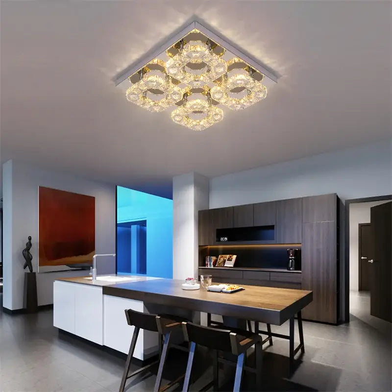 Modern crystal led square chandelier living room chrome light