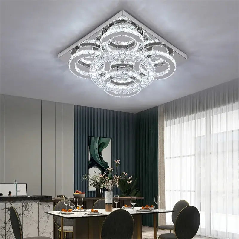 Modern crystal led square chandelier living room chrome light