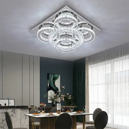 Modern crystal led square chandelier living room chrome light