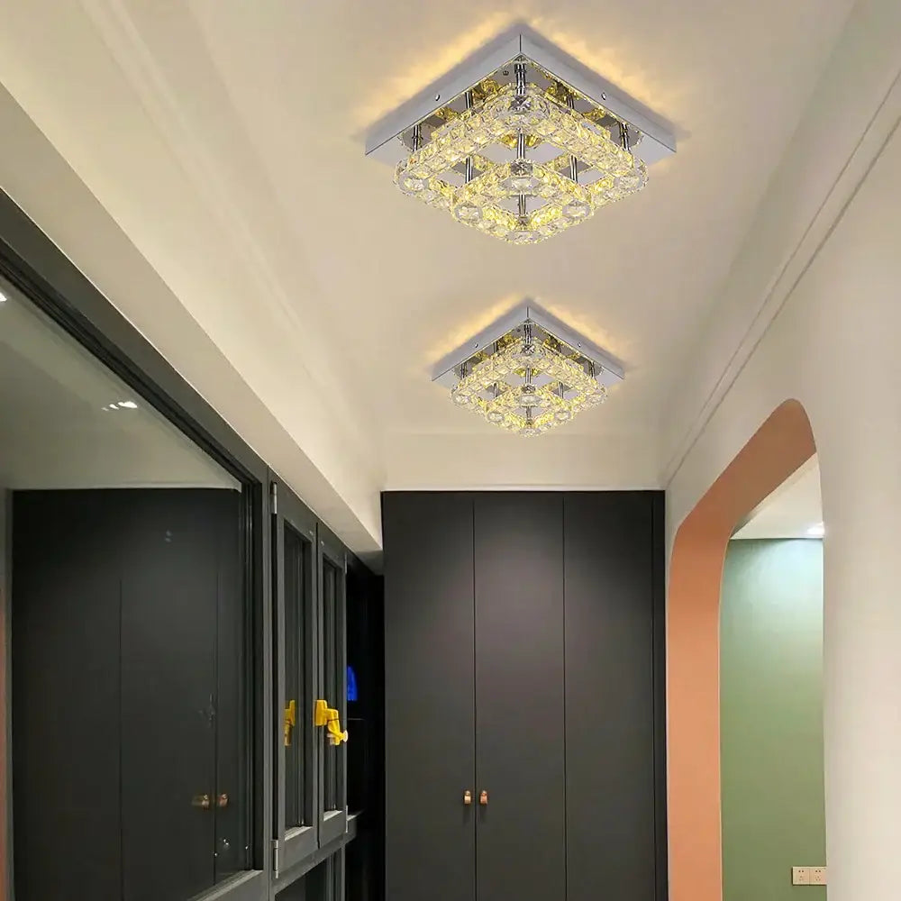 Modern crystal led square chandelier living room chrome light
