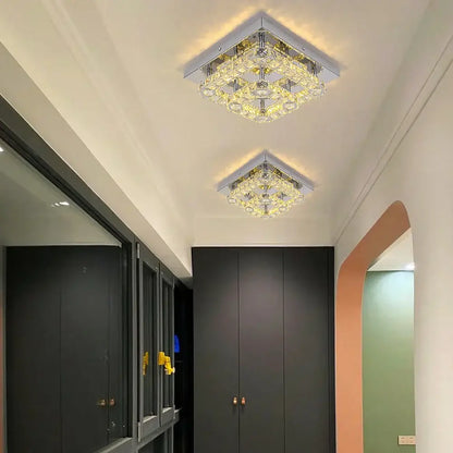 Modern crystal led square chandelier living room chrome light