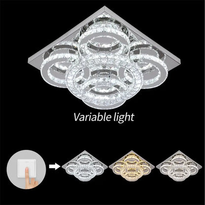 Modern crystal led square chandelier living room chrome light