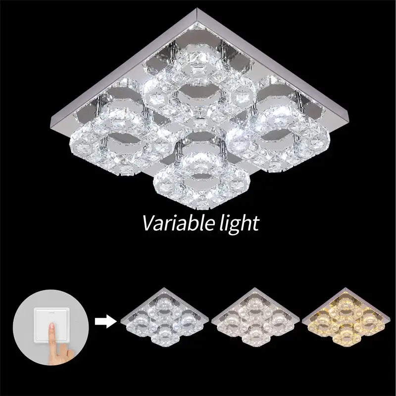 Modern crystal led square chandelier living room chrome light