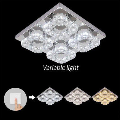 Modern crystal led square chandelier living room chrome light
