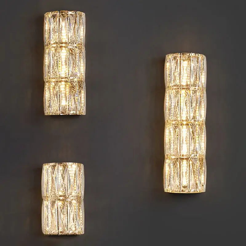 Modern crystal led wall lamp for living room warm faceted sconce
