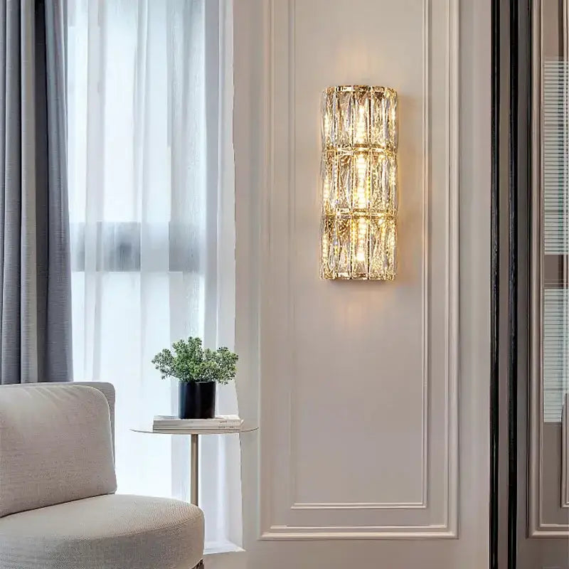 Modern crystal led wall lamp for living room warm faceted sconce