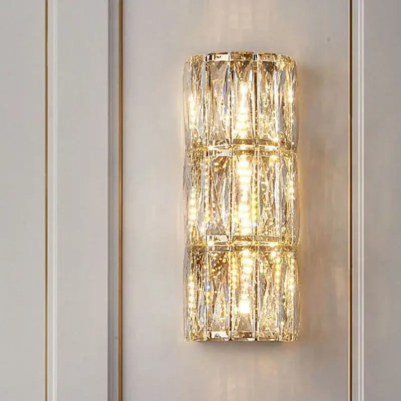 Modern crystal led wall lamp for living room warm faceted sconce
