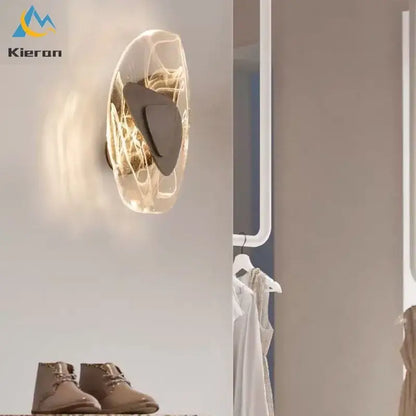 Modern crystal led wall lamp with bronze accent for living room