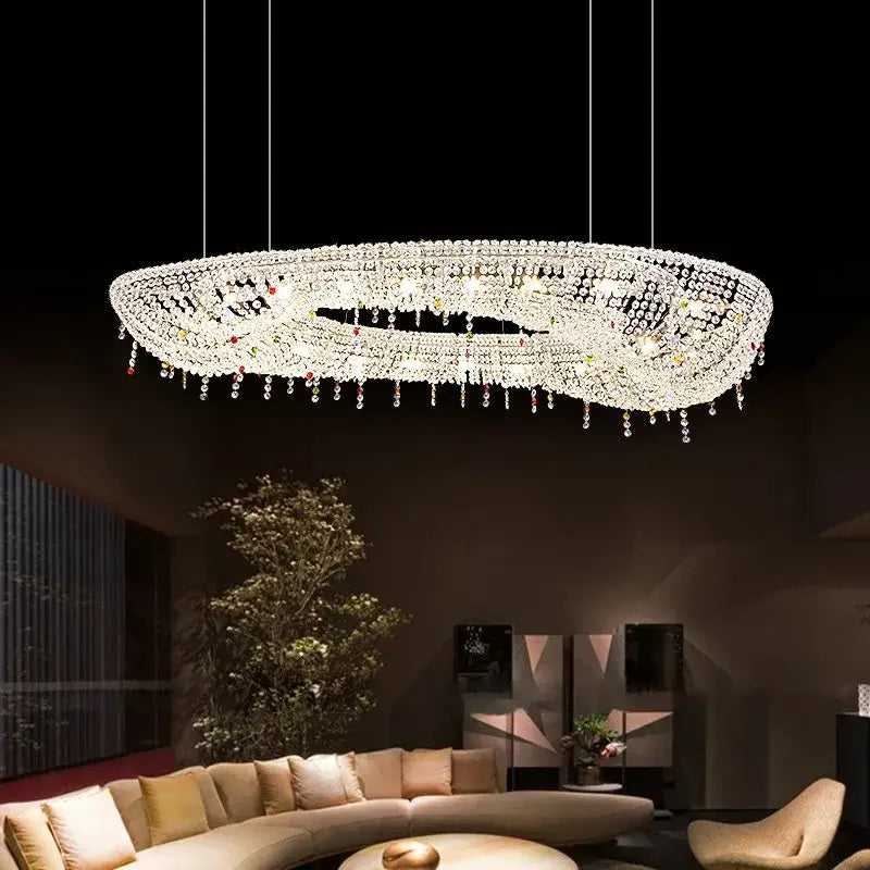 Modern crystal oval chandelier clear & red living room led light
