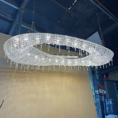 Modern crystal oval chandelier clear & red living room led light
