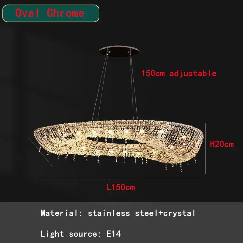 Modern crystal oval chandelier clear & red living room led light