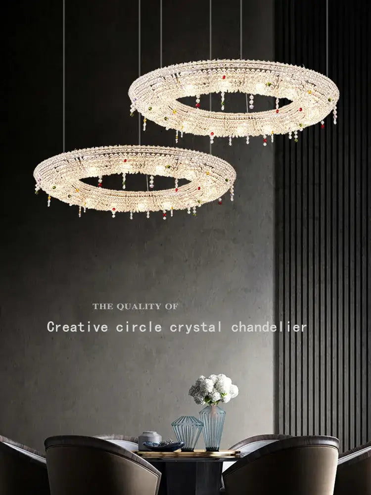 Modern crystal oval chandelier clear & red living room led light
