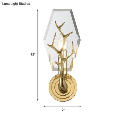 DecorBites™ Modern Crystal Panel Sconce Light Fixture - Clear 1-Light Wall Mounted Lamp with Antler Deco