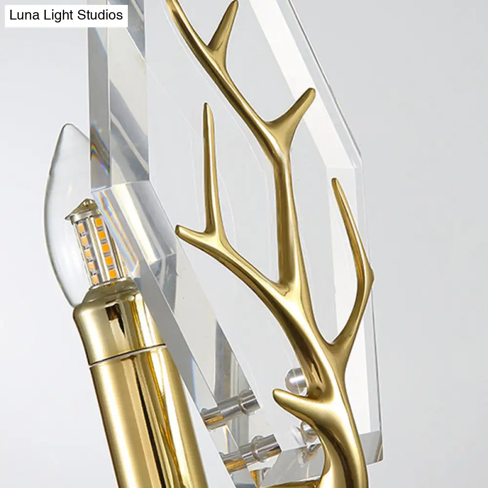 DecorBites™ Modern Crystal Panel Sconce Light Fixture - Clear 1-Light Wall Mounted Lamp with Antler Deco
