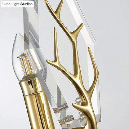 DecorBites™ Modern Crystal Panel Sconce Light Fixture - Clear 1-Light Wall Mounted Lamp with Antler Deco