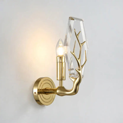 DecorBites™ Modern Crystal Panel Sconce Light Fixture - Clear 1-Light Wall Mounted Lamp with Antler Deco