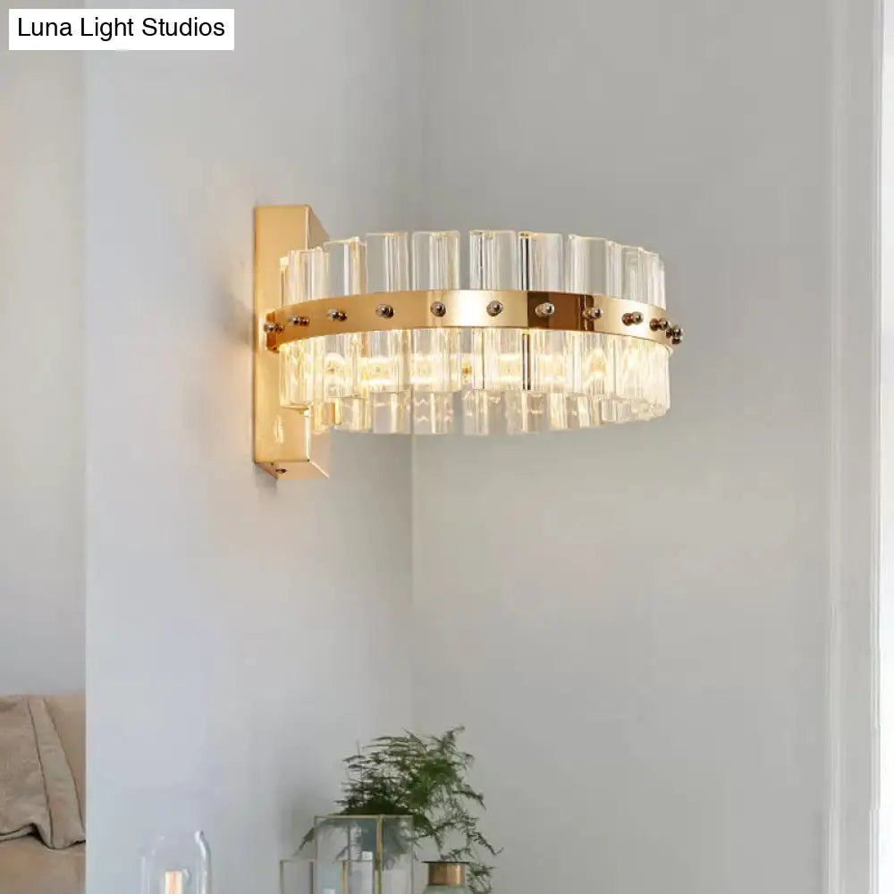 DecorBites™ Modern Crystal Prism Drum Wall Sconce Light with LED Flush Mount, Gold Finish