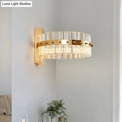 DecorBites™ Modern Crystal Prism Drum Wall Sconce Light with LED Flush Mount, Gold Finish