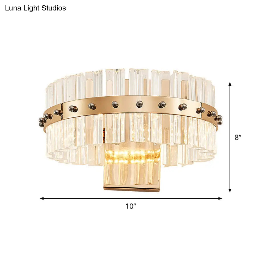 DecorBites™ Modern Crystal Prism Drum Wall Sconce Light with LED Flush Mount, Gold Finish