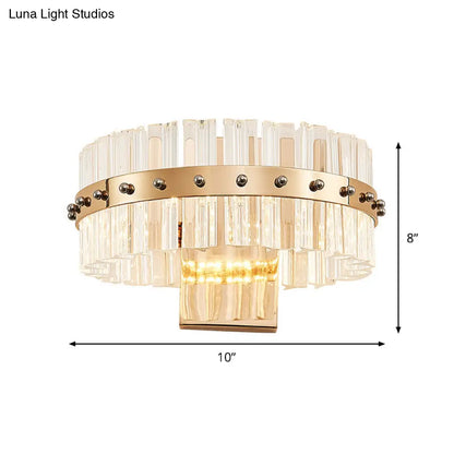 DecorBites™ Modern Crystal Prism Drum Wall Sconce Light with LED Flush Mount, Gold Finish