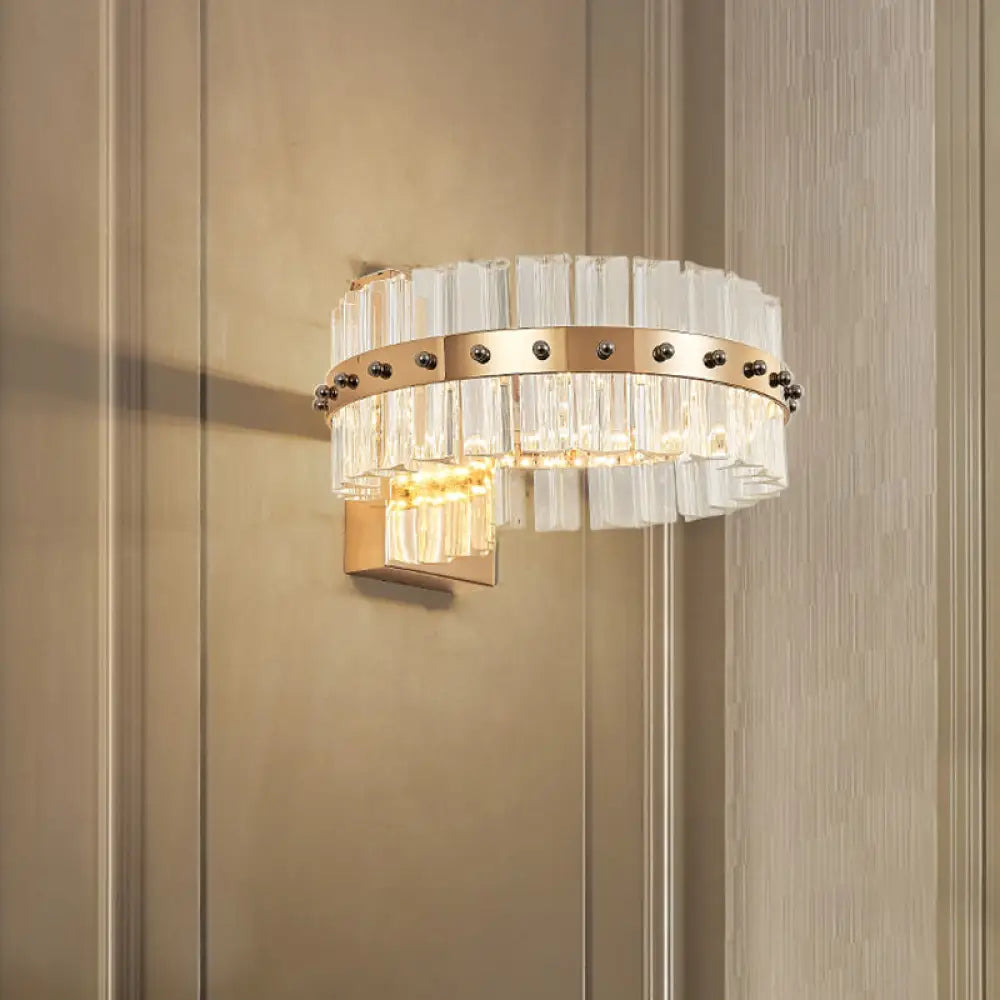 DecorBites™ Modern Crystal Prism Drum Wall Sconce Light with LED Flush Mount, Gold Finish