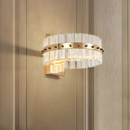 DecorBites™ Modern Crystal Prism Drum Wall Sconce Light with LED Flush Mount, Gold Finish