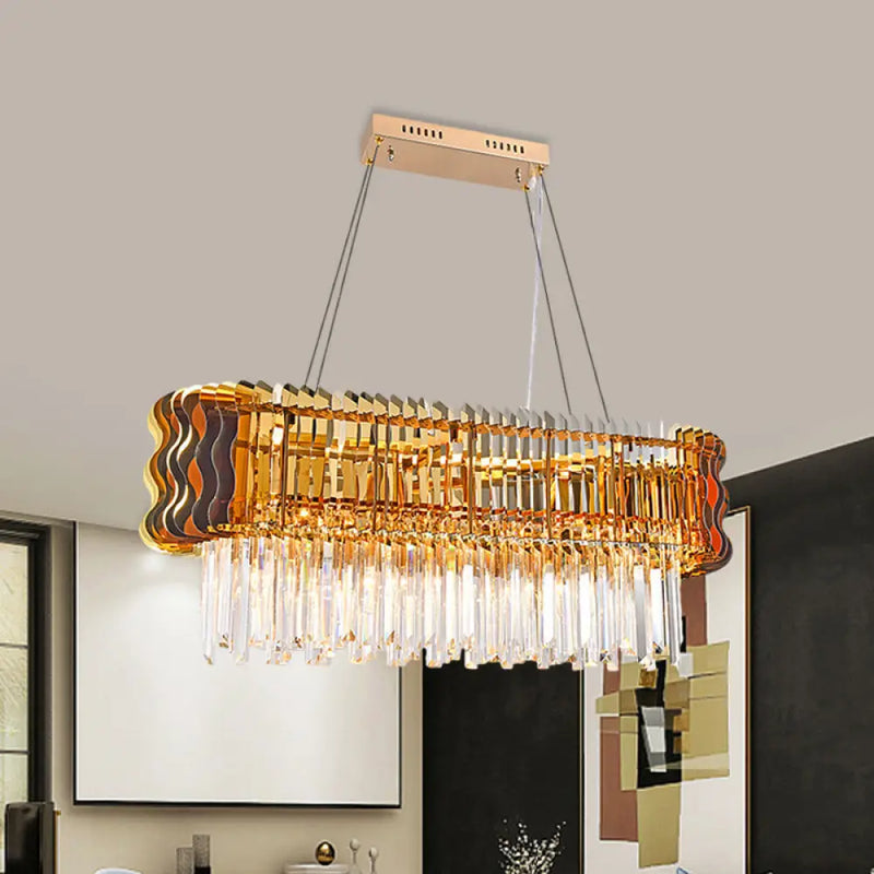 DecorBites™ Modern Crystal Prism Island Pendant with Gold Finish: 6-Bulb Hanging Light