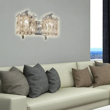 DecorBites™ Modern Crystal Rectangle Wall Light with 1/2/3 Lights - Flush Mount Wall Sconce in Chrome/Gold for Living Room