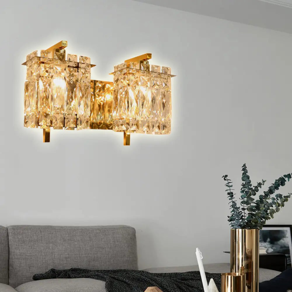 DecorBites™ Modern Crystal Rectangle Wall Light with 1/2/3 Lights - Flush Mount Wall Sconce in Chrome/Gold for Living Room