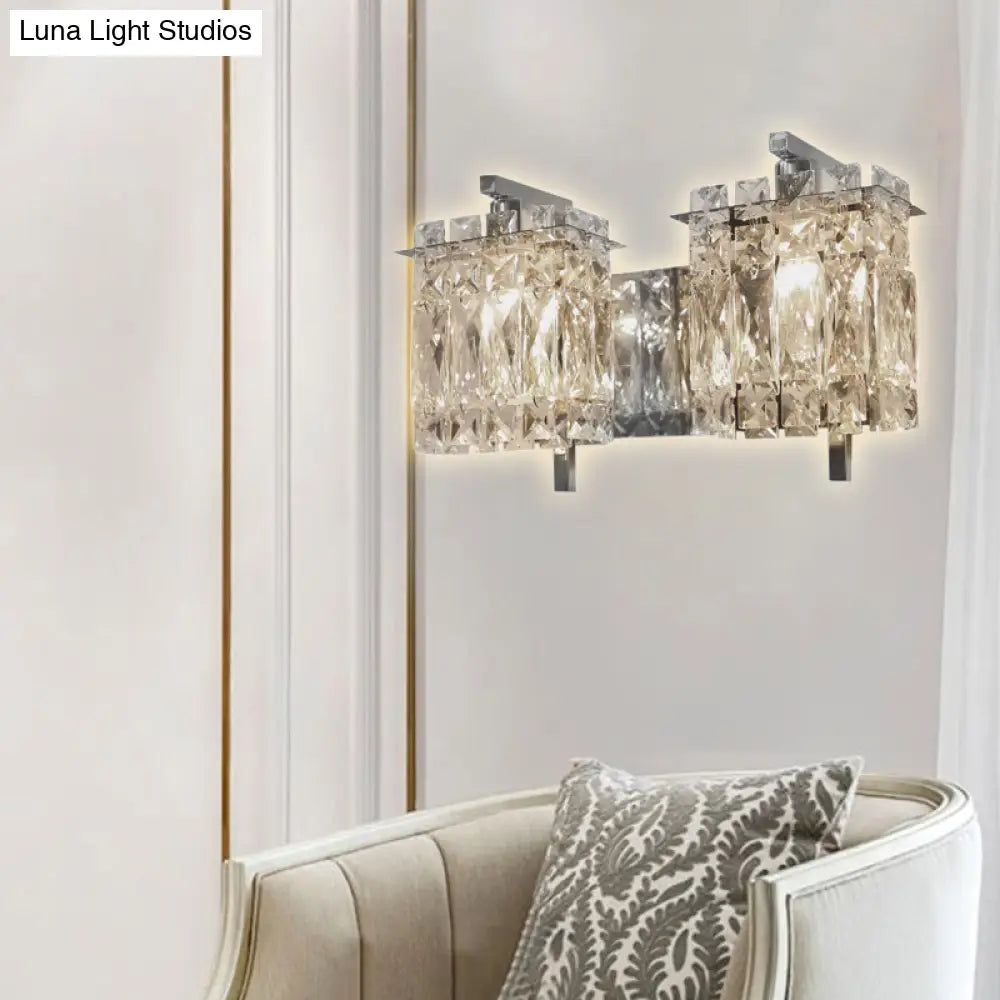 DecorBites™ Modern Crystal Rectangle Wall Light with 1/2/3 Lights - Flush Mount Wall Sconce in Chrome/Gold for Living Room