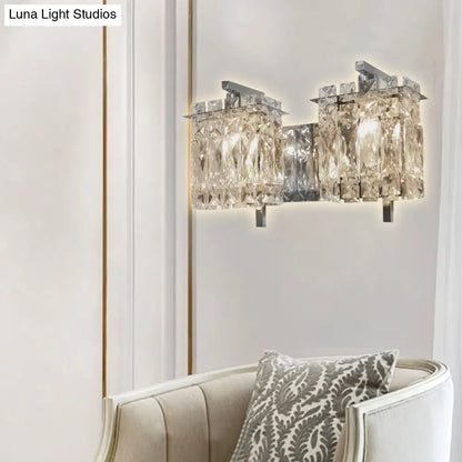 DecorBites™ Modern Crystal Rectangle Wall Light with 1/2/3 Lights - Flush Mount Wall Sconce in Chrome/Gold for Living Room