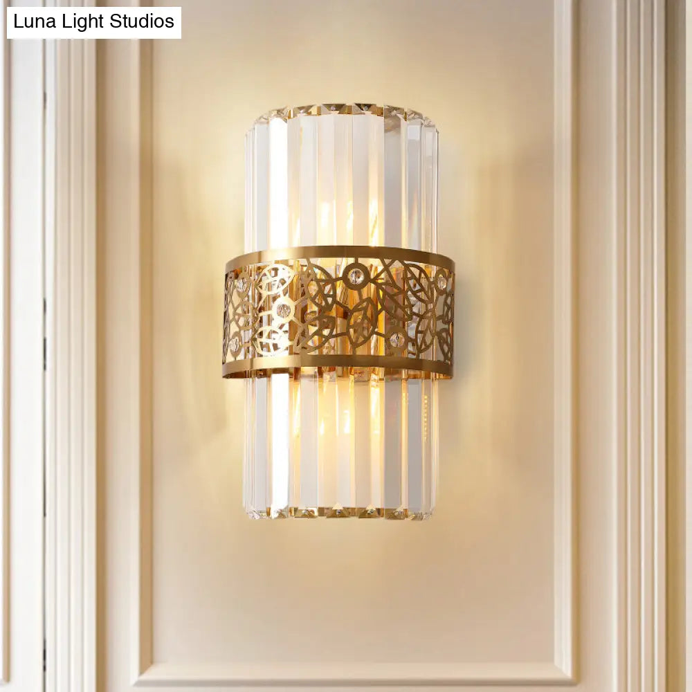 DecorBites™ Modern Crystal Rectangle Wall Light with Brass Hollow Belt - 2 Lights - Study Room Sconce